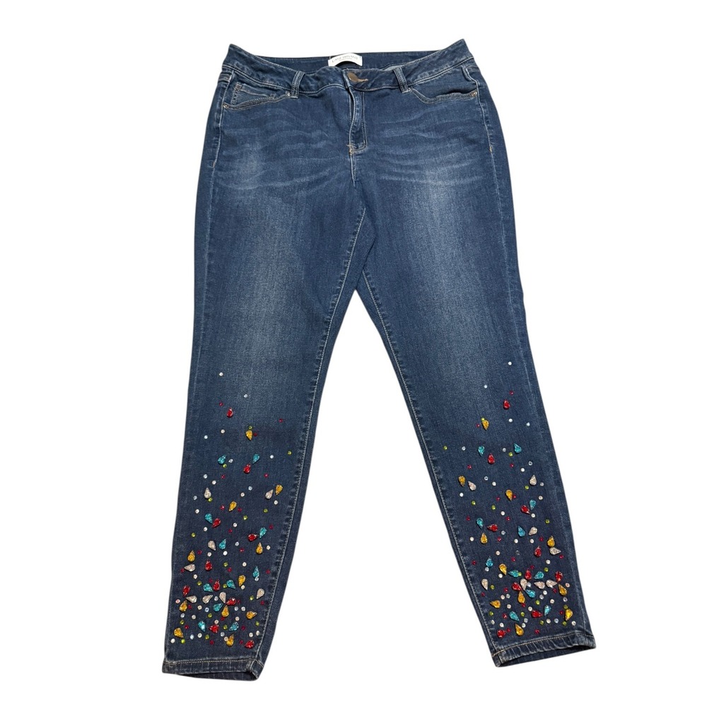 Lane Bryant Women 16 Blue Embellished Gem Rhinestone Skinny Jeans Medium Wash